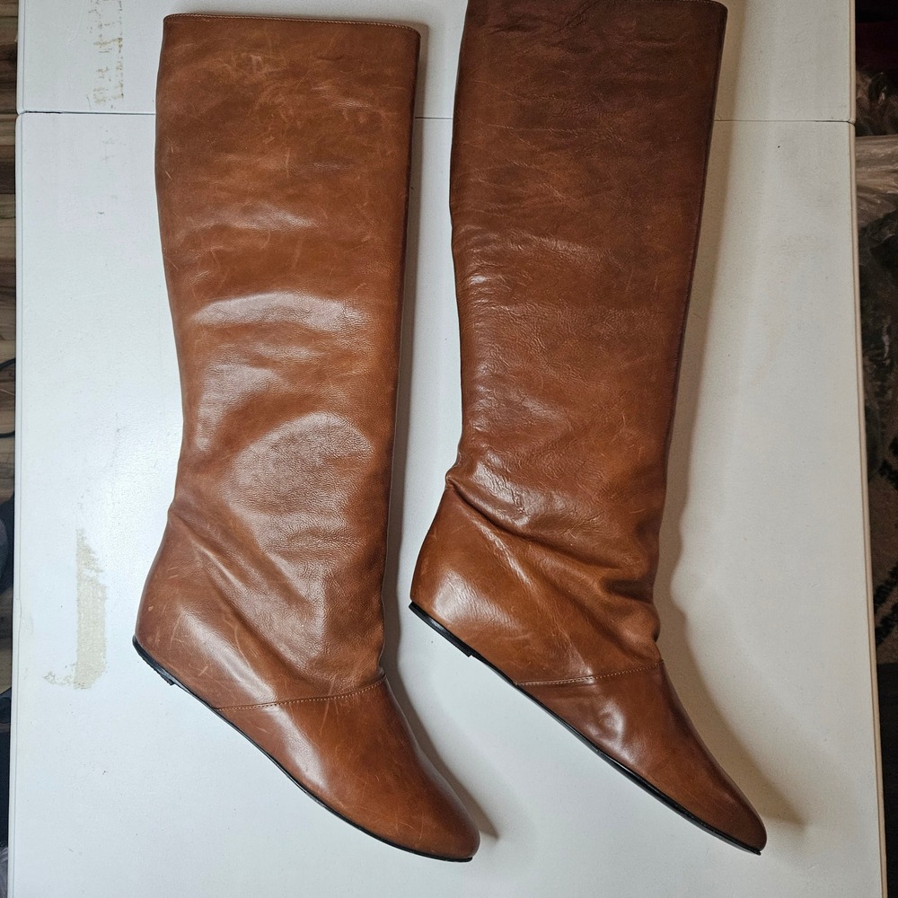 Georgina Goodman Cognac Brown‎ Leather Slouchy Tall Boots Italy 39 US 8.5
